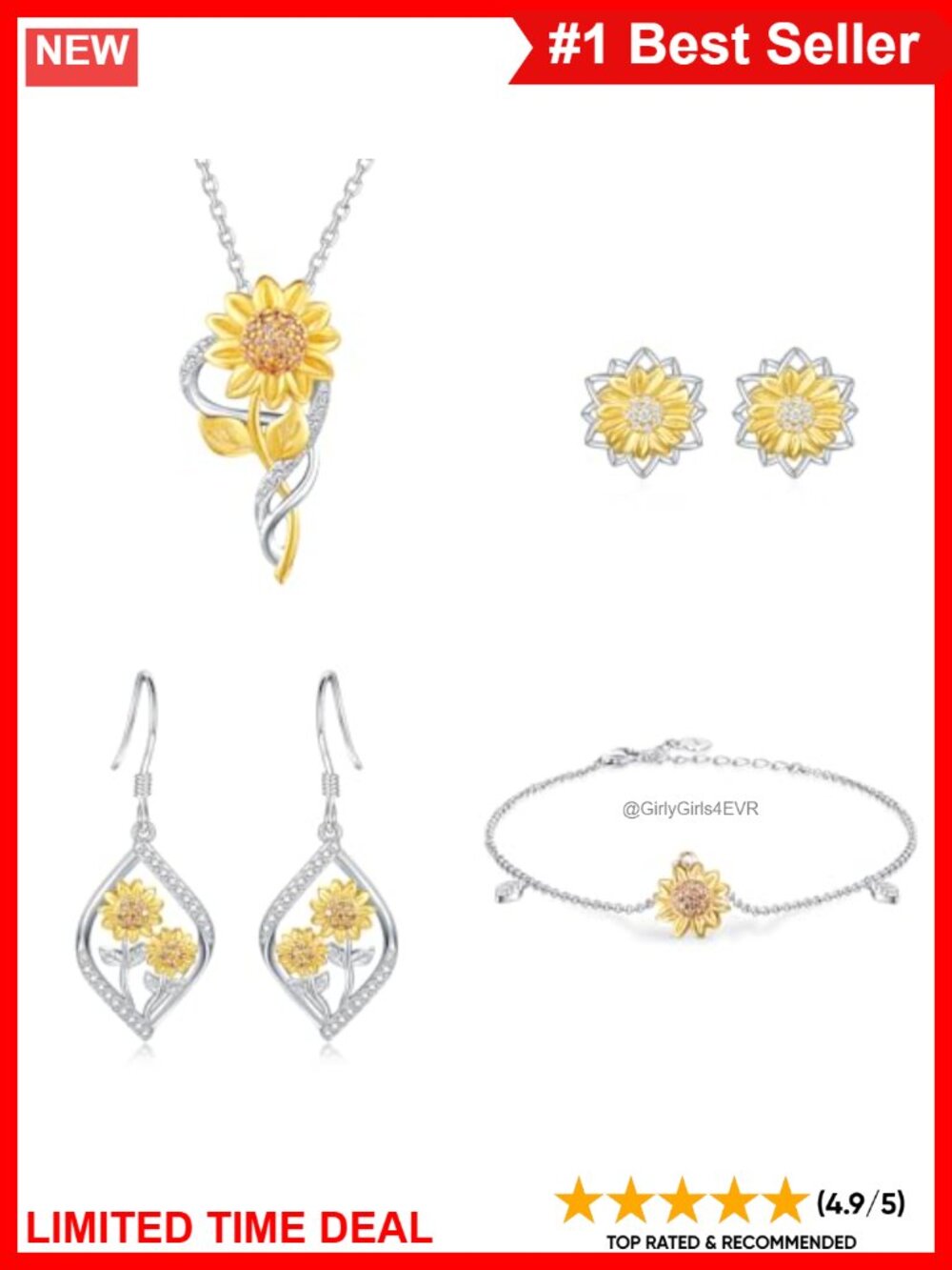 Sterling Silver Sunflower Jewelry Set Necklace Anklet Earrings Pendant Gift